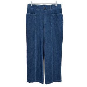 BETABRAND Women's Wide Leg Pull On Stretch Waist Denim Blue Jeans Size Large